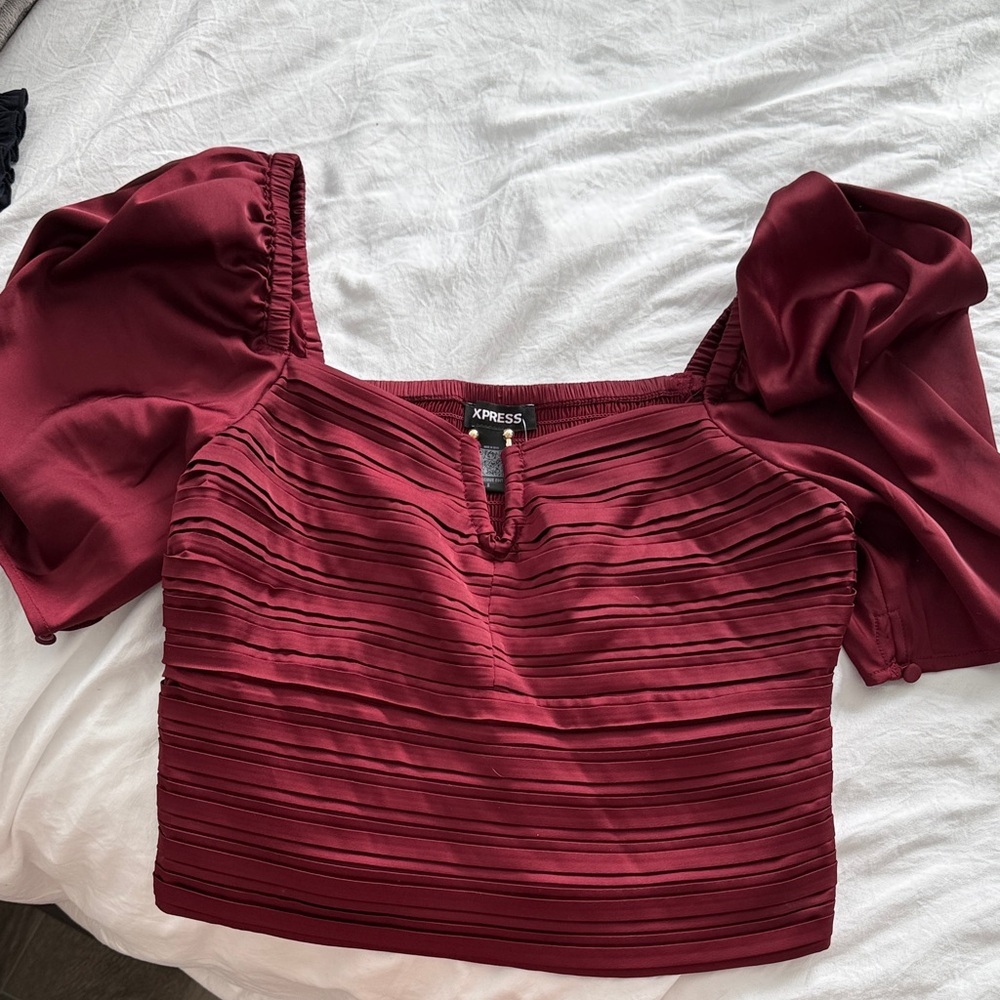 Express Women's Deep Red Puff Sleeve Blouse